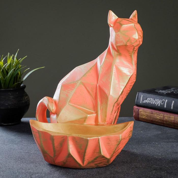 фото Подставка универсальная "кот полигональный" розовый с золотом, 29х23х20см хорошие сувениры