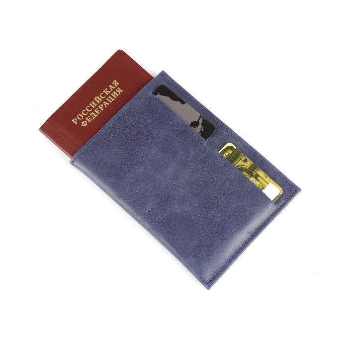 Обложка-футляр для паспорта П408, 1 карман, н/к, синий крек