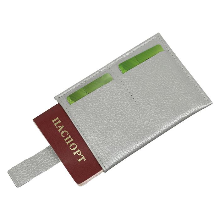 Обложка-футляр для паспорта П408, 1 карман, н/к, серый металлик