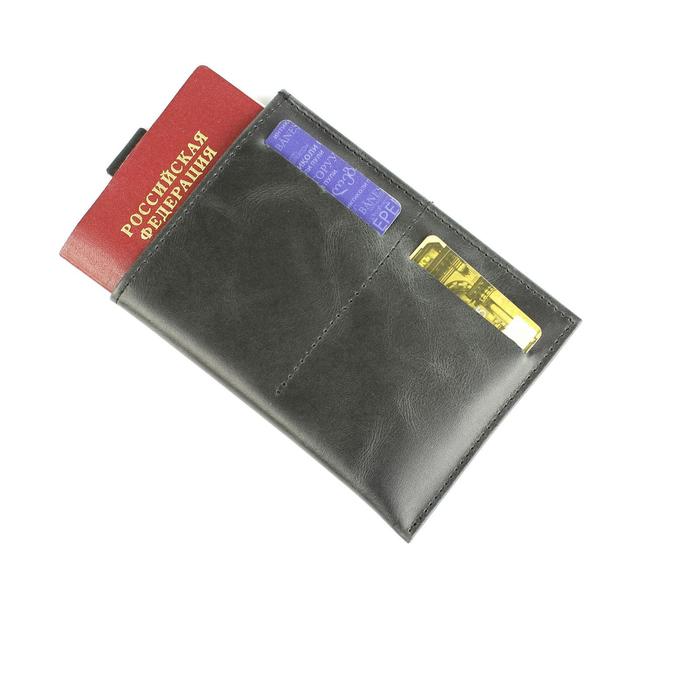 Обложка-футляр для паспорта П408, 1 карман, н/к, черный пулап