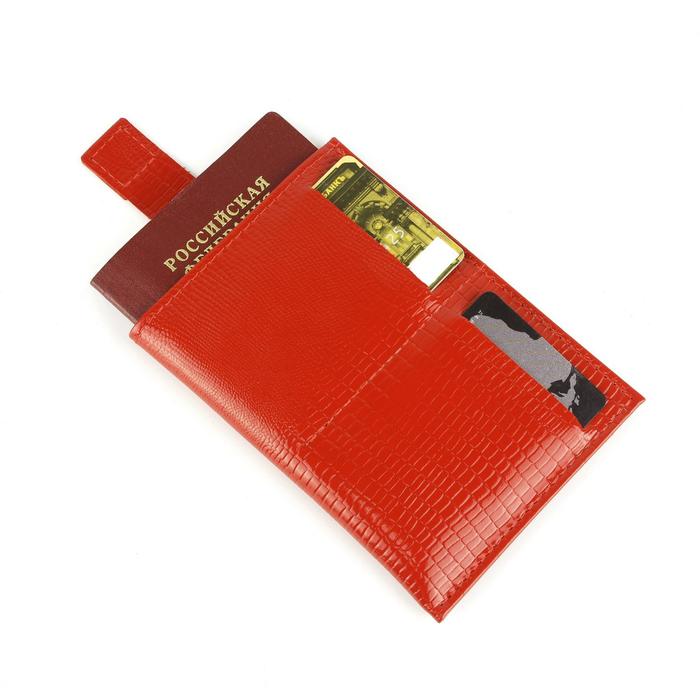 Обложка-футляр для паспорта П408, 1 карман, н/к, алый игуана