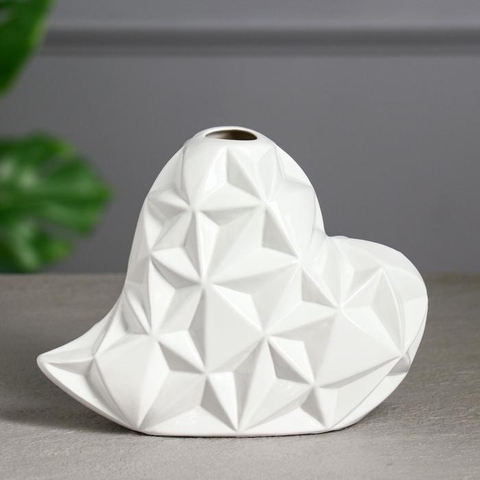 Ваза керамическая "Сердце кристалл", настольная, белая, 16 см