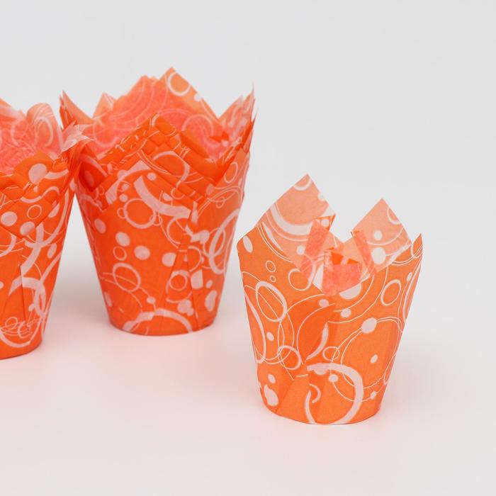 Форма бумажная Тюльпан, оранжевый с белыми кольцами, 5 х 8 см