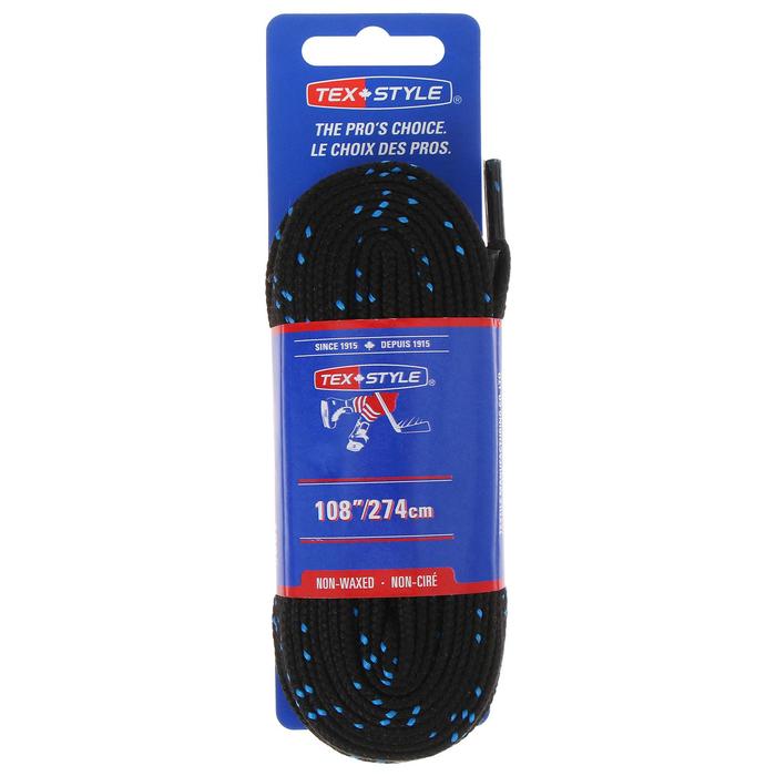 фото Шнурки для коньков texstyle double blue line, полиэстер, длина 274 см, чёрный