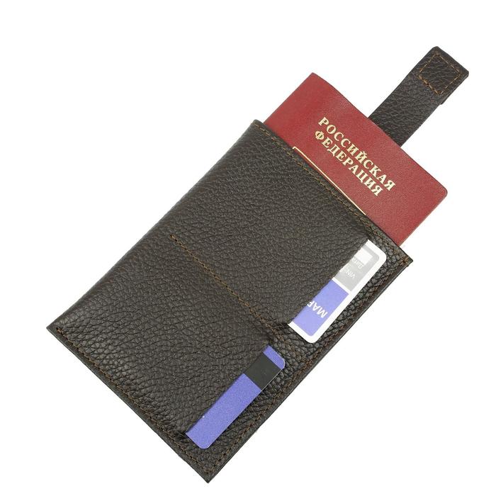 Обложка на паспорт н/к, кармана 1, цвет коричневый темный флоттер  П408
