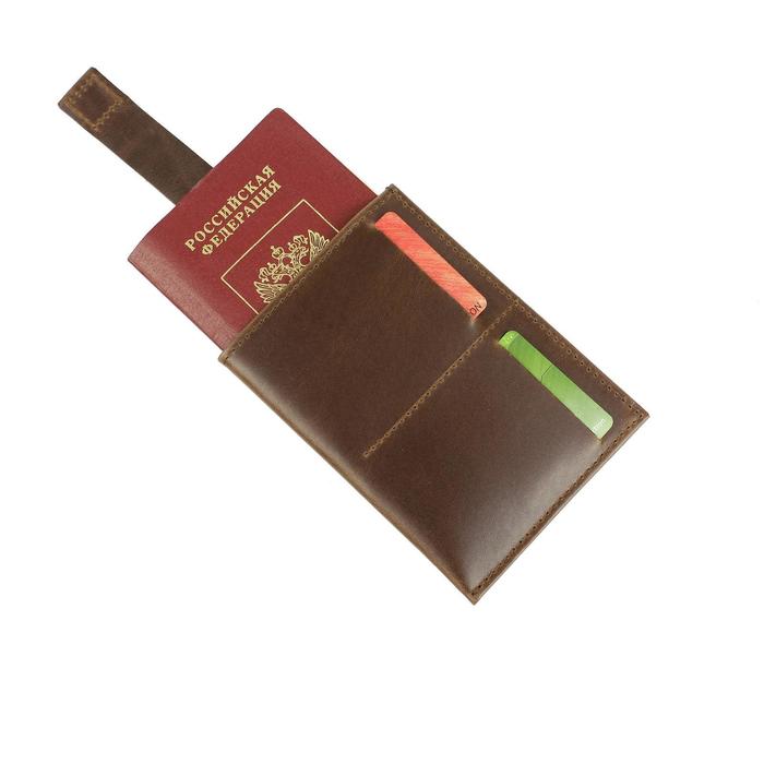 Обложка на паспорт н/к, кармана 1, цвет коричневый темн. пулап  П408
