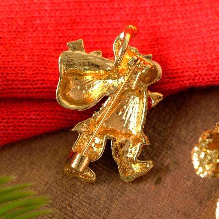 

Брошь новогодняя "Дед Мороз" с мешком, цветная в золоте