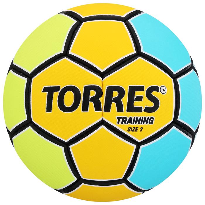 фото Мяч гандбольный torres training, размер 3, пу, ручная сшивка, цвет жёлтый/голубой