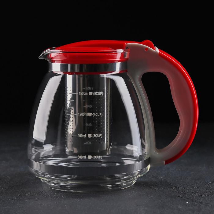 чайник стеклянный заварочный мелодия 750 мл с металлическим ситом цвет микс Чайник стеклянный заварочный, 1,5 л, с металлическим ситом, цвет МИКС