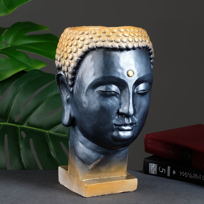 фото Кашпо - органайзер "голова будды" серебро, 0,5 л/ 27х16см хорошие сувениры