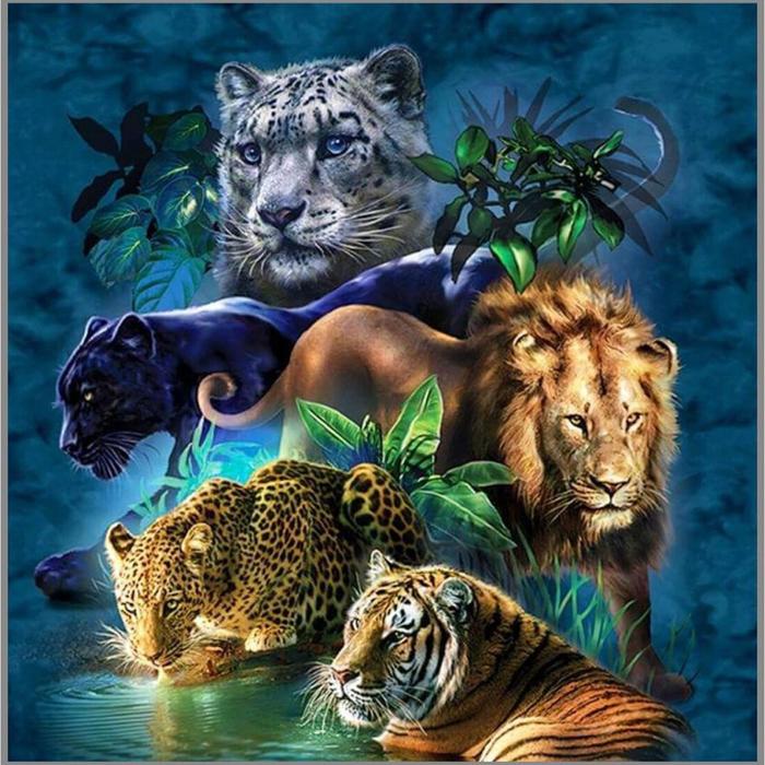 Алмазная мозаика «Дикие кошки» 45×45 см, 40 цветов