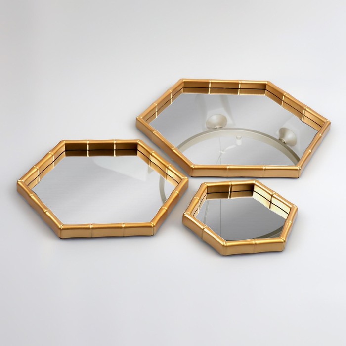 Набор настенных зеркал «Бамбук», зеркальная поверхность 22,7 × 20/15 × 13,2 см, цвет золотистый