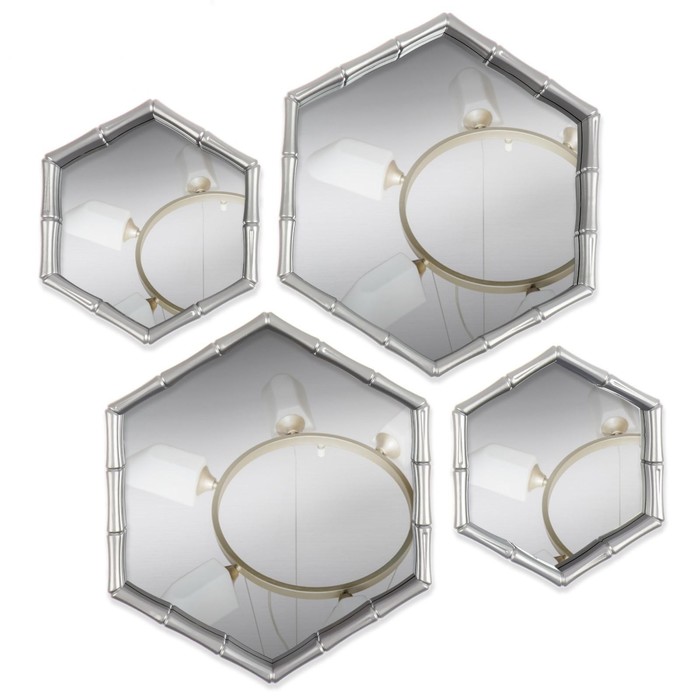 Набор настенных зеркал «Бамбук», зеркальная поверхность 22,7 × 20/15 × 13,2 см, цвет серебристый