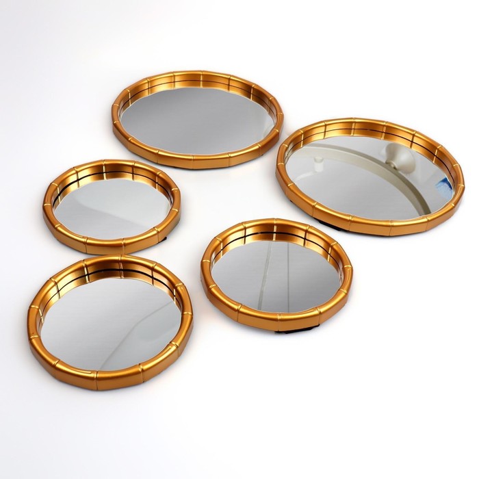 Набор настенных зеркал «Бамбук», d зеркальной поверхности 20/13 см, цвет золотистый
