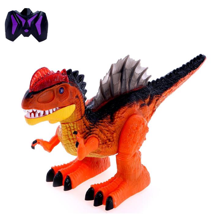 Динозавр радиоуправляемый T-Rex, двигает головой, работает от аккумулятора, цвет оранжевый