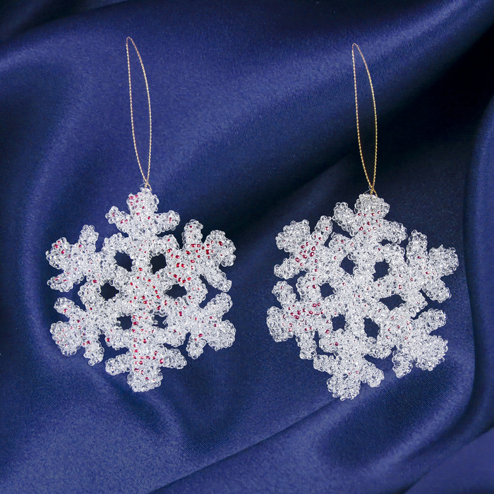 Ёлочные игрушки "Снежинки с красными крапинками" (набор 2 шт.)