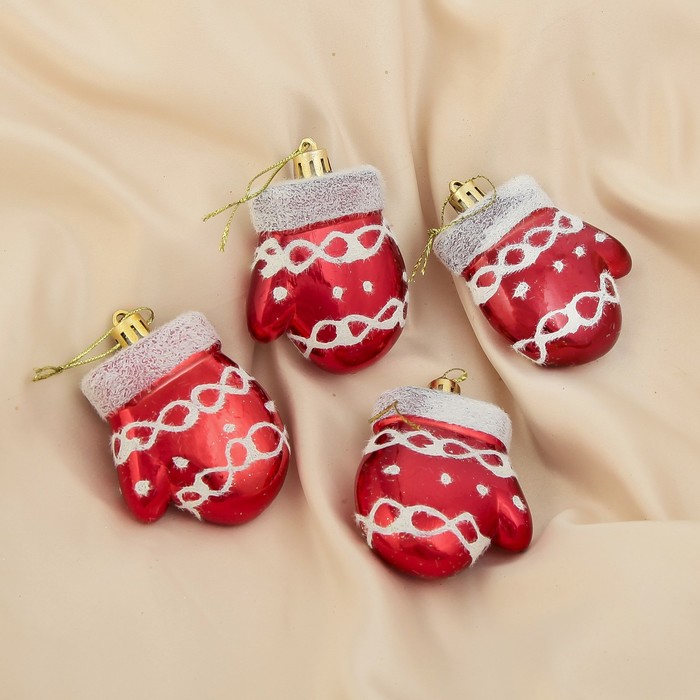 Ёлочные игрушки "Заснеженные варежки", (набор 4 шт)