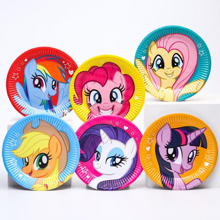 фото Тарелка бумажная "с днем рождения", my little pony 18 см hasbro