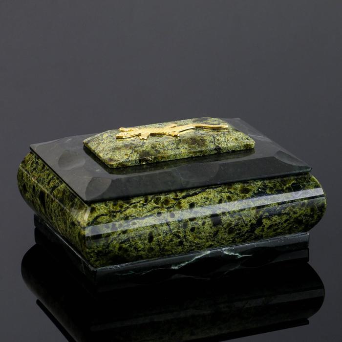 Шкатулка Ящерица, 11,5х9х5,5 см, натуральный камень, змеевик