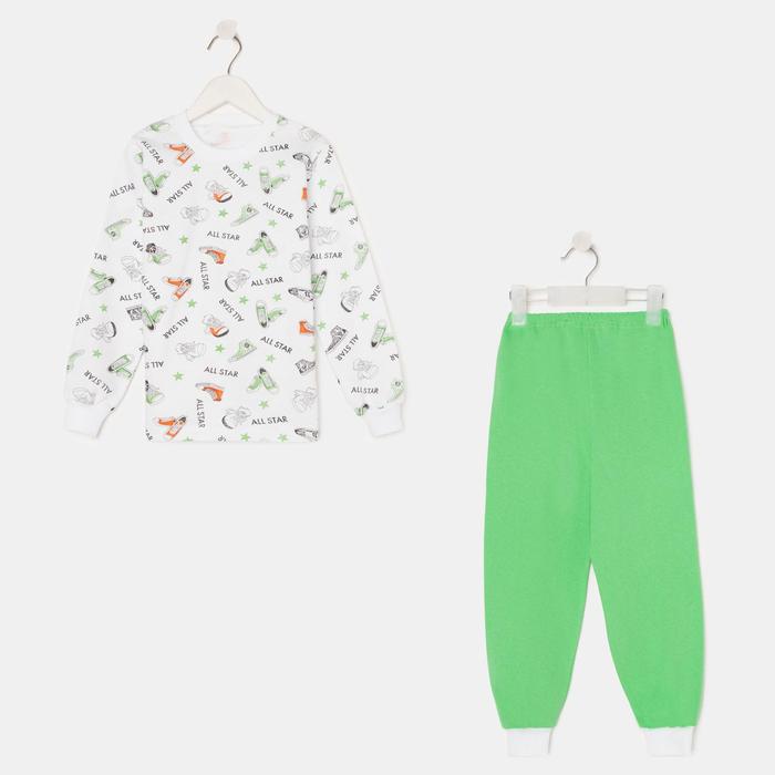 фото Пижама для мальчика «кеды», цвет белый/зелёный, рост 98 см ata kids