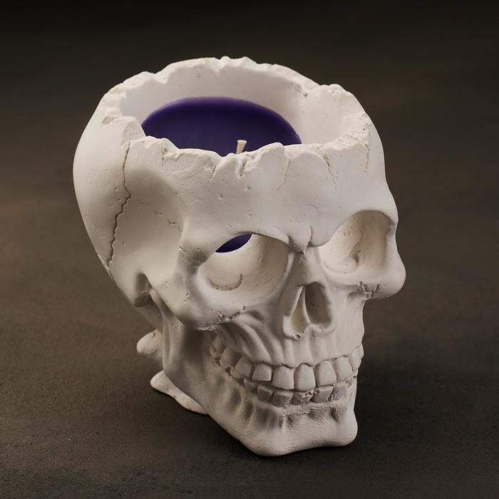 свеча фигурная ритуальная череп 6 см черный Свеча фигурная в бетоне Плачущий череп, фиолетовый