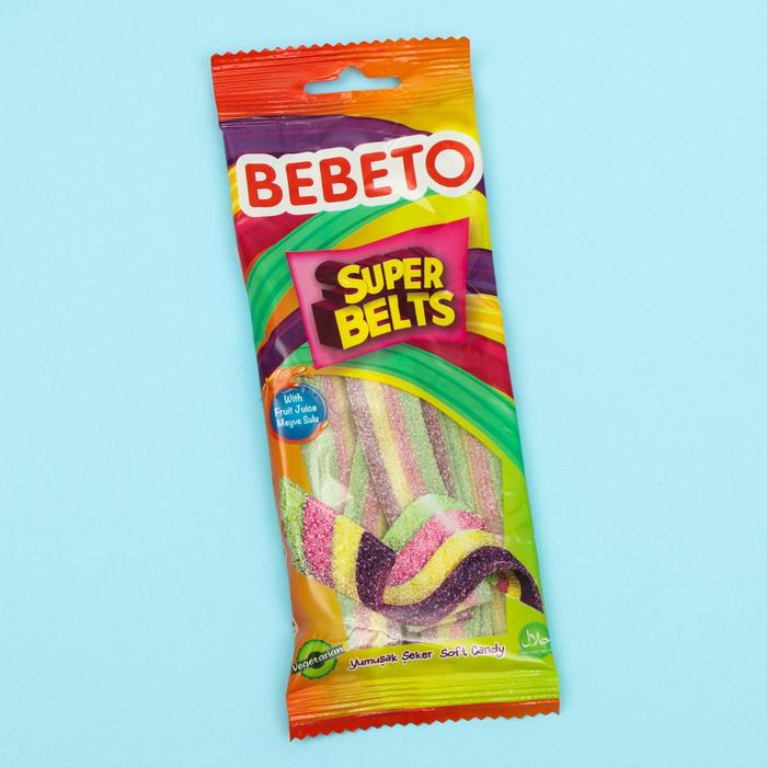 Жевательный мармелад BEBETO SUPER BELTS, 75 г жевательный мармелад bebeto wacky sticks со вкусом тутти фрутти и ванили 75 г