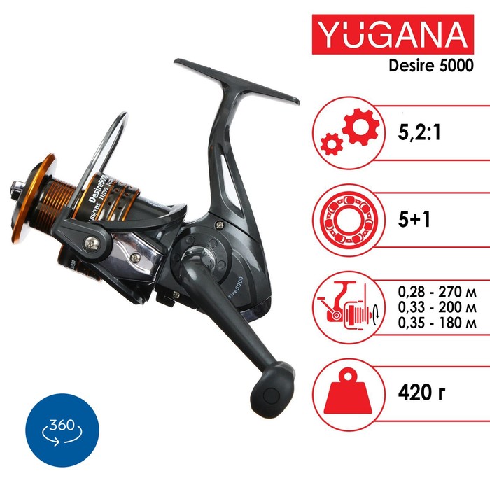 Катушка YUGANA Desire 5000 5+1 подшипник, 5.2:1 катушка yugana classic 4000 3 1 подшипник