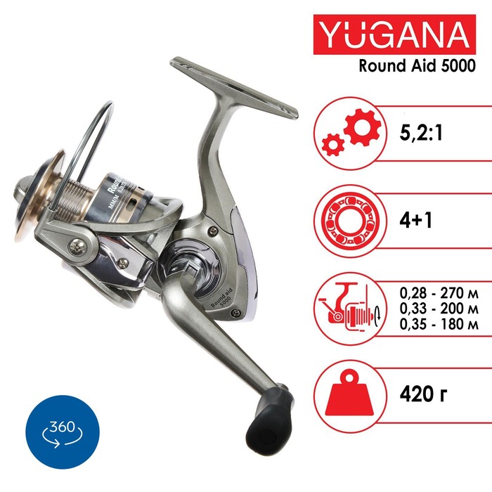 Катушка YUGANA Round aid 5000 4+1 подшипник, 5.2:1 катушка yugana classic 4000 3 1 подшипник