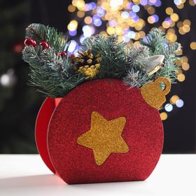 Ящик подарочный деревянный блестящий "Шар" звезда, красный 18,8х9,8х15,5 см