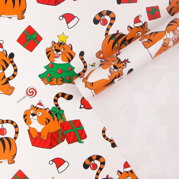 Бумага упаковочная глянцевая «Забавные тигры», 70 х 100 см