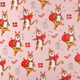 

Бумага упаковочная глянцевая «Тигры с подарками», 70 х 100 см