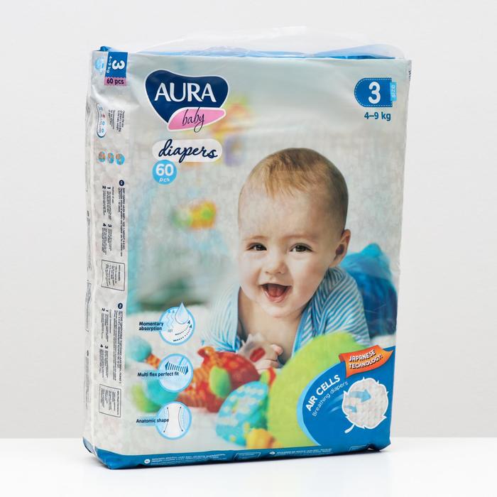 

Подгузники одноразовые для детей Aura Baby 3/M 4-9 кг mega-pack 60шт КК/2