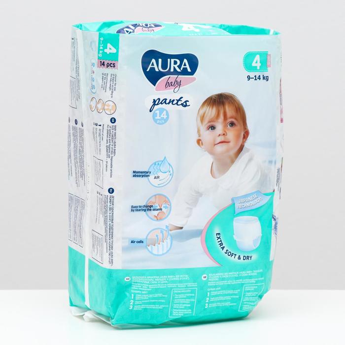 фото Трусики одноразовые для детей aura baby 4/l 9-14 кг small-pack 14шт