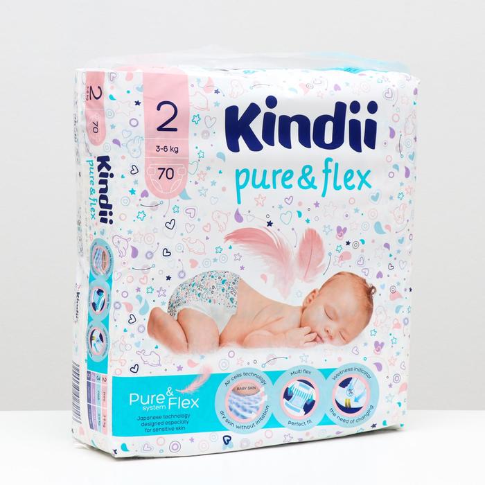 

Подгузники одноразовые для детей Kindii pure flex 2 S mega-pack 70шт