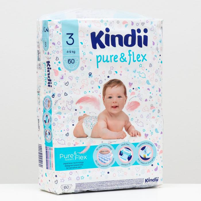 

Подгузники одноразовые для детей Kindii pure flex 3 M mega-pack 60шт