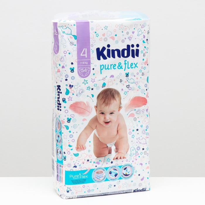 фото Подгузники одноразовые для детей kindii pure & flex 4/l 7-14 кг jambo-pack 54шт