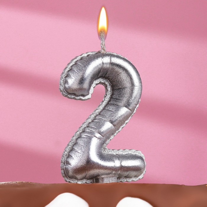 Свеча в торт Шары, цифра 2, серебро, 5,5 см свеча в торт шары цифра 0 серебро 5 5 см