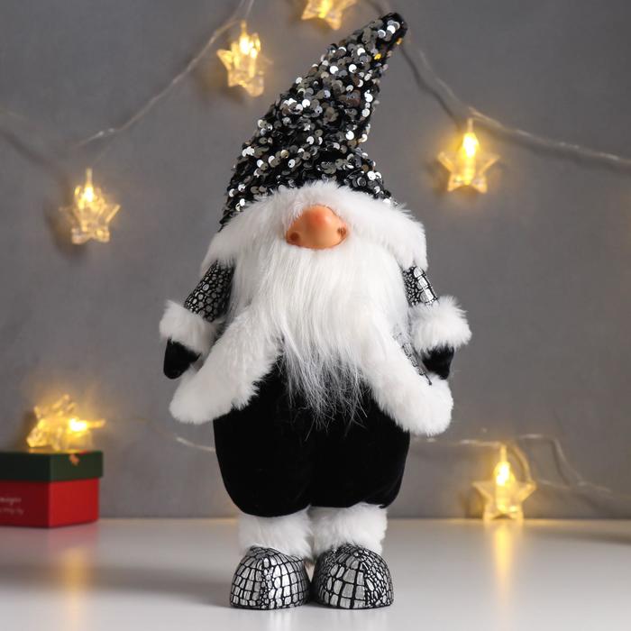 Кукла интерьерная Дед Мороз в чёрной шубке и колпаке с пайетками 41х11х16 см кукла интерьерная дед мороз в белой мохнатой шубке и колпаке с фонариком 43 см