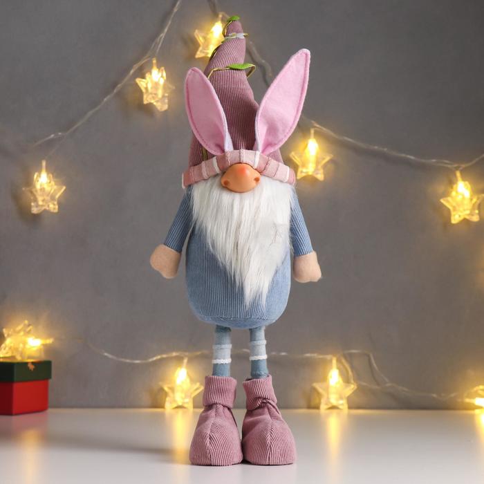 Кукла интерьерная Дед Мороз в розово-голубом наряде, в колпаке с ушками 48х10х13 см