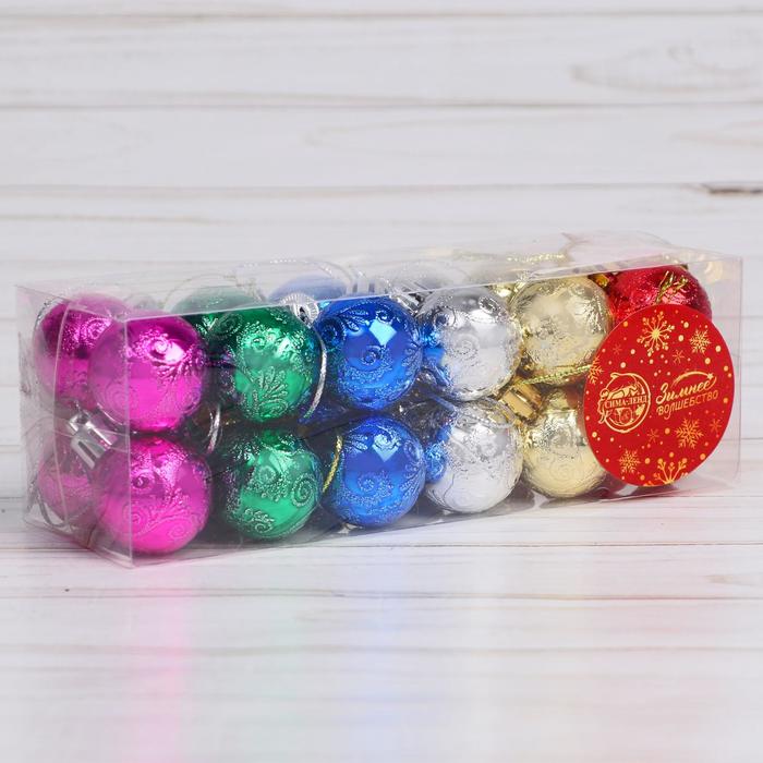 фото Набор шаров пластик d-3 см, 24 шт "мелодия зимы узоры" микс зимнее волшебство