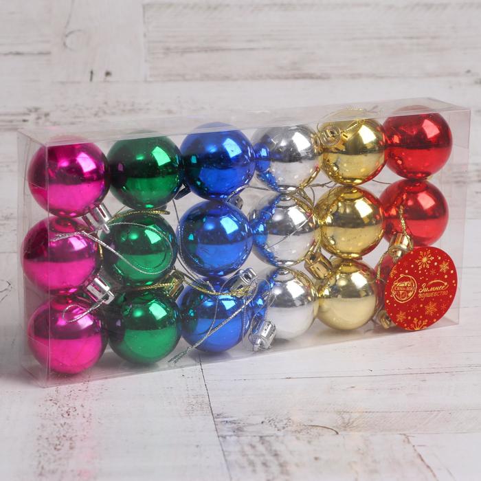 фото Набор шаров пластик d-4 см, 18 шт "классика глянец" микс зимнее волшебство