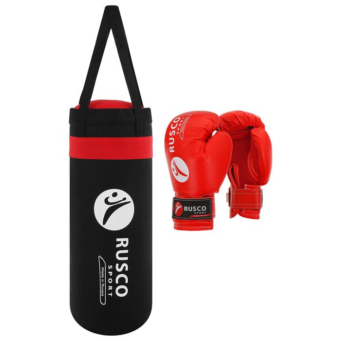 Набор боксёрский для начинающих RUSCO SPORT: мешок + перчатки, цвет чёрный/красный (4 OZ)