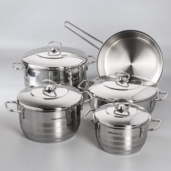 Набор посуды Astra, 5 предметов: кастрюля 2 л, 3,7 л, 6,3 л; жаровня 3,8 л; сковорода 24×6 см