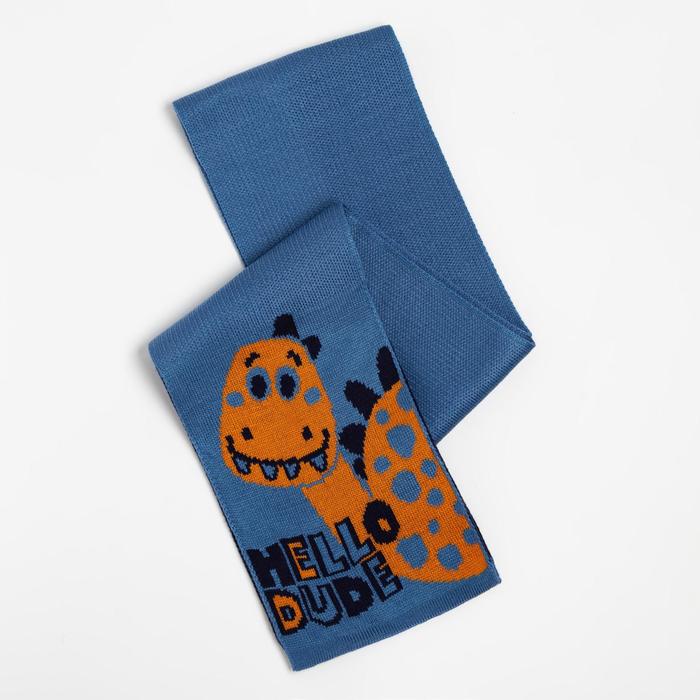 фото Снуд (шарф) для мальчика, цвет синий/динозавр mikiviki