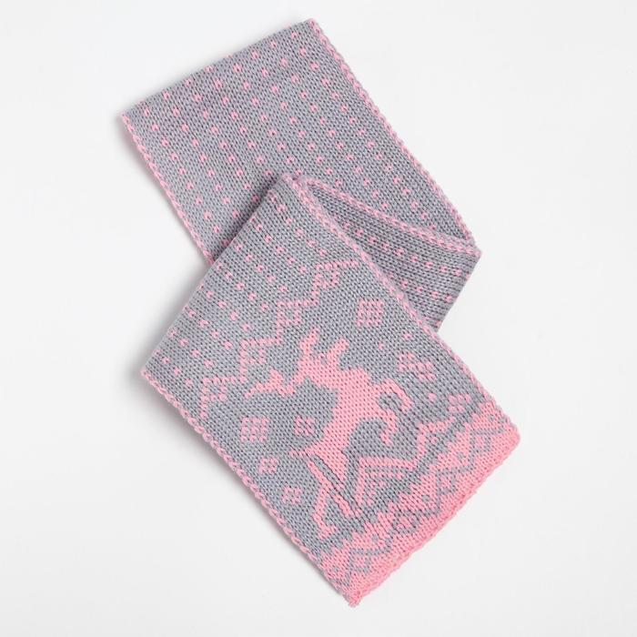 фото Снуд (шарф) для девочки, цвет розовый/серый, размер 115х14 mikiviki