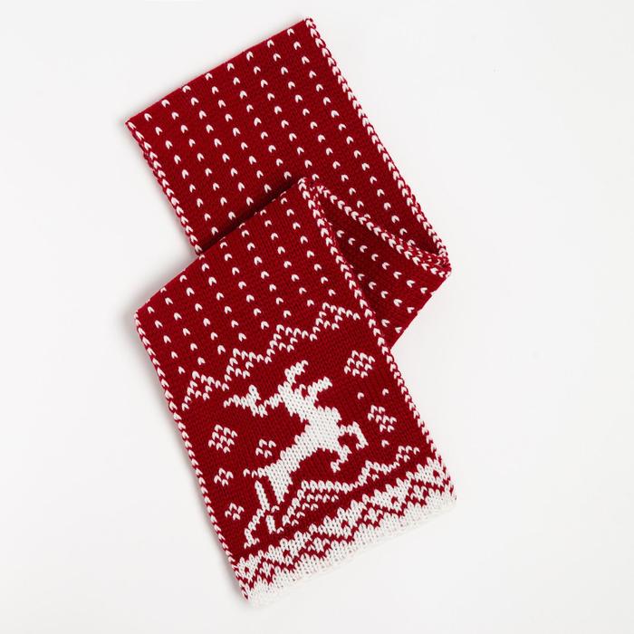 фото Снуд (шарф) для девочки, цвет красный/белый, размер 115х14 mikiviki