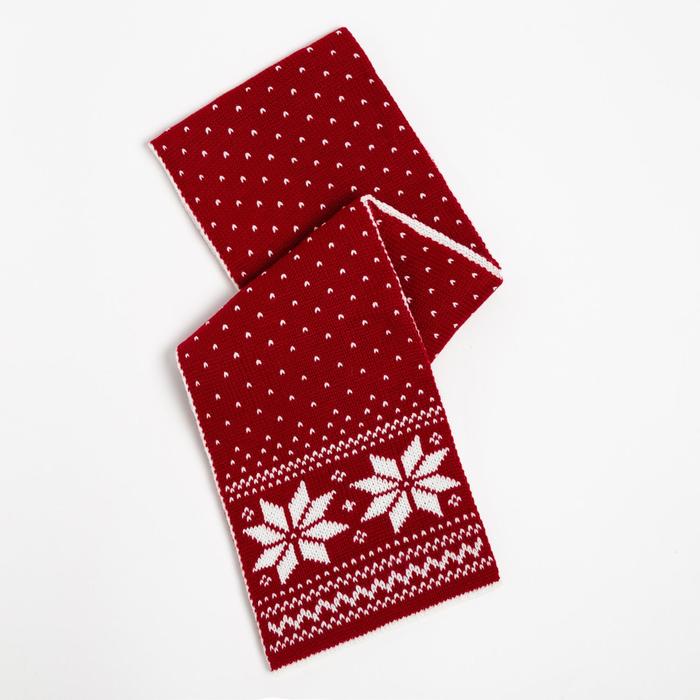 фото Снуд (шарф) для девочки, цвет красный/снежинки размер 115х14 mikiviki