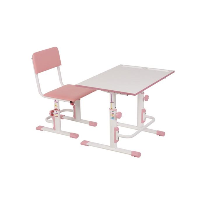 Комплект Polini kids растущая парта-трансформер + регулируемый стул, цвет белый-розовый