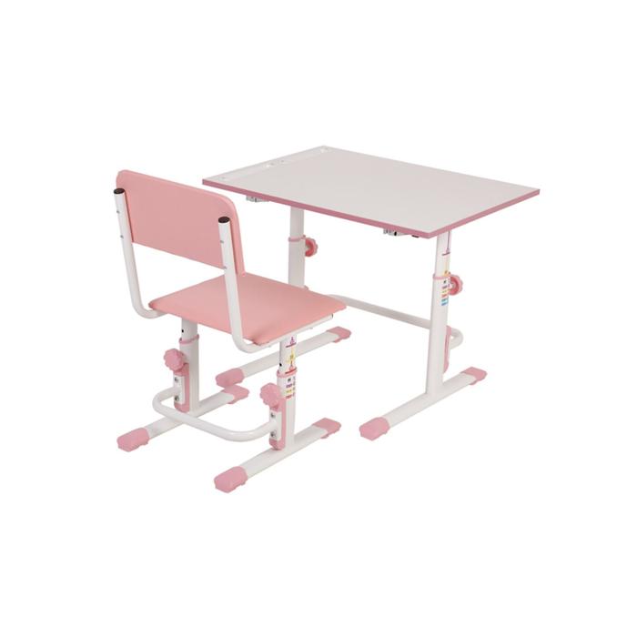 фото Комплект polini kids растущая парта-трансформер + регулируемый стул, цвет белый-розовый