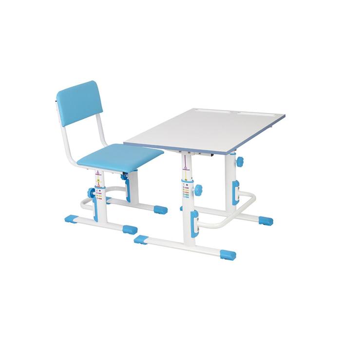 Комплект Polini kids растущая парта-трансформер + регулируемый стул, цвет белый-синий цена и фото